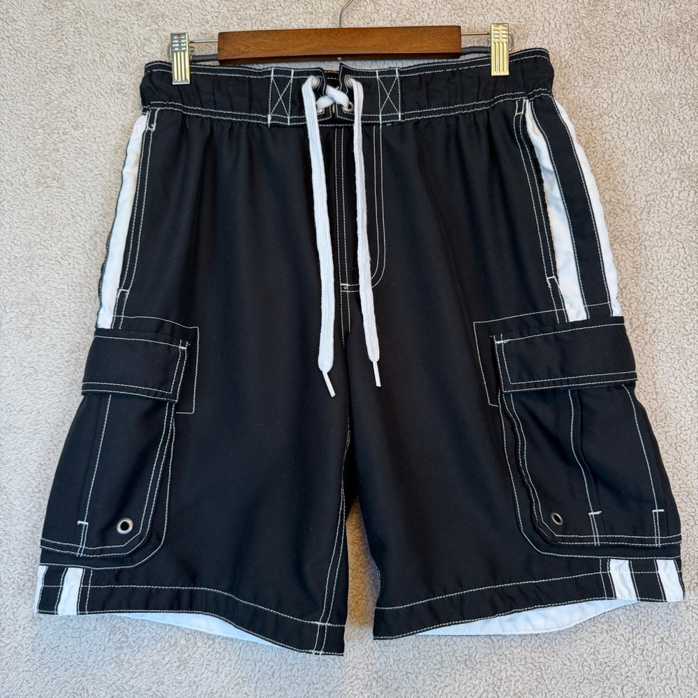 Mossimo Supply Co. Black & White Cargo Style Swim Trunks – Men’s S
